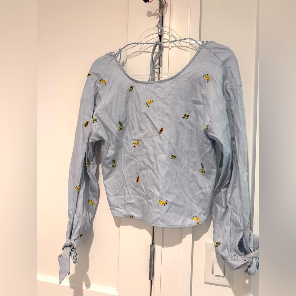 Zara embroidered fruit top. Backless. Size XS. Tie sleeve.